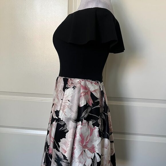 Betsy & Adam Black Pink Floral Off-The-Shoulder Fit & Flare Dress Size 2 - Picture 11 of 16